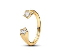 PANDORA Anillo para mujer con estrellas fugaces, color dorado 163582C01, 52/16,6, Plata de ley, Zirconia cúbica