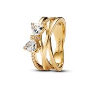 PANDORA Anillo para mujer con lazo brillante, color dorado 163511C01, 52/16,6, Plata de ley, Zirconia cúbica