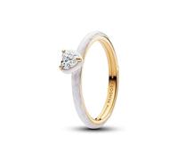 PANDORA Anillo para mujer, oro blanco, corazón chakra 163088C01, 58/18,5, Plata de ley, Zirconia cúbica