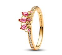 PANDORA Disney Princess Rapunzel 163651C01-58 - Anillo Tiara de plata de ley con aleación de metal chapado en oro de 14 quilates y circonitas, talla 58, plata de ley, circonita cúbica, Plata de ley,
