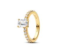 PANDORA Anillo rectangular para mujer, diseño de halo brillante, color dorado, 50/15,9, Plata de ley, Circonita cúbica