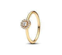 PANDORA Anillo redondo pavé halo dorado 163554C01, 58/18,5, Plata de ley, Zirconia cúbica