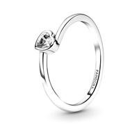 Pandora Anillo solitario con corazón ladeado transparente, talla 50