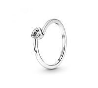 Pandora Anillo solitario con corazón ladeado transparente, talla 50