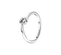 Pandora Anillo solitario con corazón ladeado transparente, talla 56