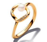 PANDORA Anillo para mujer con perla pequeña dorada 163831C01, 56/17,8, Plata de ley, Perla