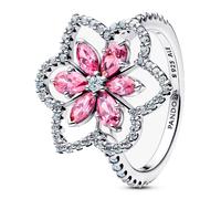 PANDORA Anillo de cóctel de plata para mujer con doble flor 194577C01, 54, Plata de ley, Circonia cúbica