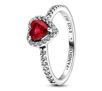 Pandora Timeless Anillo con diseño de corazón de plata de ley con cristal rojo cereza jubileo y circonitas cúbicas transparentes, talla 60