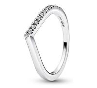 Pandora Timeless Anillo con diseño de hueso de la suerte con una mitad centelleante, de plata de ley con circonitas cúbicas transparentes, talla 52