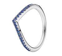 Pandora Timeless Anillo centelleante azul con diseño de hueso de plata de ley con cristales azul estelar, talla 50