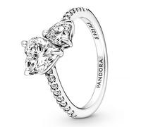 Pandora Timeless Anillo con diseño de doble corazón de plata de ley con circonitas cúbicas transparentes, talla 54