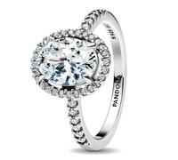 PANDORA Anillo de plata para mujer, ovalado, chispeante halo 193777C01, 56/17,8, Plata de ley, Zirconia cúbica