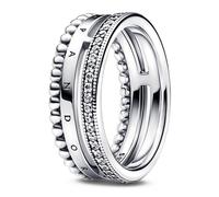 Pandora Anillos Anillo Pandora Signature Logo Pavé y Cuentas 192312C01