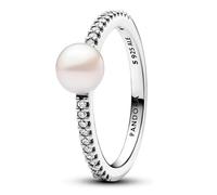 Pandora Timeless Pulsera con cuentas chapada en oro de 14 quilates con perla blanca cultivada de agua dulce tratada y circonitas cúbicas transparentes, 20