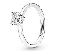 Pandora Timeless Anillo solitario con diseño de corazón centelleante de plata de ley con circonitas cúbicas transparentes, talla 54