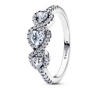 Pandora Anillo de Plata para Mujer Halo Corazón Trilogía 194413C01, 52/16,6, Plata esterlina, Circonia cúbica