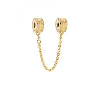 PANDORA Signature Cadena de seguridad con logotipo chapada en oro de 14 quilates con circonitas cúbicas transparentes y agarre de silicona