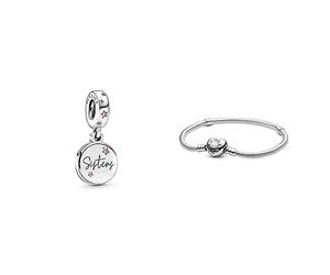 PANDORA Charm 798012FPC mujer “Sisters“ & Pulsera 590719-19 Corazón San Valentín