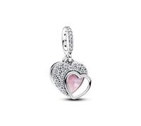 PANDORA Charm Beautiful Mother - Colgante de doble corazón en plata de ley 925 con circonitas cúbicas y ópalo, grabado To my Beautiful Mother, compatible Moments ME, 794456C01