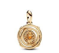 Pandora Project House Colgante con forma de astrolabio giratorio chapado en oro de 14 quilates con cristal color miel y circonitas cúbicas transparentes