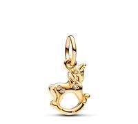 Pandora Moments Colgante con diseño de unicornio balancín chapado en oro de 14 quilates con circonitas cúbicas transparentes y esmalte blanco brillante
