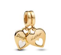 PANDORA Moments 769187C01 - Colgante de doble corazón de plata de ley con aleación chapada en oro, compatible con pulseras ME y Moments, talla única, Plata de ley, No es una piedra preciosa