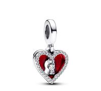 Pandora Moments Colgante doble con diseño de candado en forma de corazón de plata de ley con circonitas cúbicas transparentes y esmalte rojo