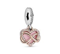 Pandora Icons Colgante con forma de corazón y símbolo de infinito en plata de ley y chapado en oro rosa de 14 quilates con circonitas cúbicas transparentes y esmalte rosa