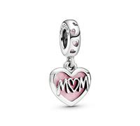Pandora Icons Colgante con inscripción «Mom» de plata de ley con elegantes circonitas cúbicas rosa fantasía y esmalte rosa sombreado