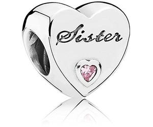 Pandora Charm con diseño de corazón con la palabra sister grabada, con circonitas, 791946PCZ