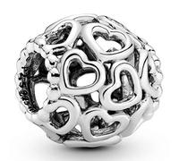 PANDORA charm corazones por toda la superficie en plata de primera ley, 11 x 11 x 10,7 mm (Al./Pr./An.)