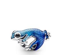 Pandora Moments Dije con diseño de geco de plata de ley con cristal negro y esmalte metálico transparente matizado de azul claro a azul oscuro