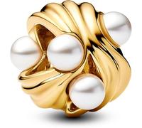 Pandora Moments 763915C01 - Colgante de plata de ley con aleación chapada en oro de 14 quilates y perlas artificiales, compatible con colgante Moments, 10,9x10,2x8,7 mm, Plata de ley, perla sintética