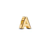 PANDORA Letra A Mini Charm del Alfabeto de plata de ley con baño de oro de 14 quilates, compatible con Moments, medidas: 6,1 x 8,2 x 7,5 mm, 763947C00