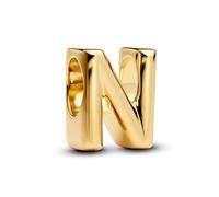 PANDORA Letra N Alfabeto Mini Charm Plata de Ley Chapado en Oro 14K Compatible Moments, Tamaño: 6,2 x 8,3 x 6,2 mm 763960C00