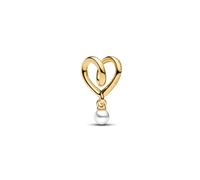 Pandora Charm Corazón Envuelto 764138C01 – Bañado en oro de 14k, perla, compatible con Moments