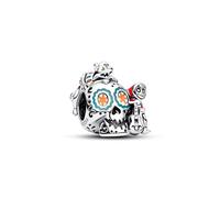 Pandora Disney Pixar Coco Dije con diseño de calavera de plata de ley con esmalte rojo, verde, naranja, amarillo, rosa y que brilla en la oscuridad