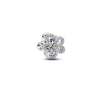 PANDORA Charm Pavé flor abierta trabajado en plata de ley 925 con circonitas cúbicas, filigrana flor colgante con piedras brillantes, compatible Moments, 764480C01