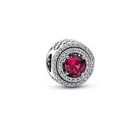 Pandora Timeless Dije nivelado con diseño redondo centelleante de plata de ley con cristal rojo cereza jubileo y circonitas cúbicas transparentes