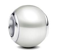 Pandora Abalorio Moments 793781C01 Plata de Ley, perla sintética blanca, sin gema, 10,4×10,4×9 mm