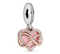 Pandora Icons Colgante con forma de corazón y símbolo de infinito en plata de ley y chapado en oro rosa de 14 quilates con circonitas cúbicas transparentes y esmalte rosa