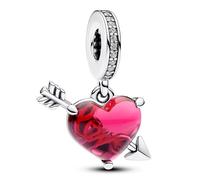 Pandora Moments Colgante con diseño de corazón y flecha de plata de ley con circonita cúbica transparente y cristal de Murano rojo aventurina