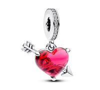 Pandora Moments Colgante con diseño de corazón y flecha de plata de ley con circonita cúbica transparente y cristal de Murano rojo aventurina