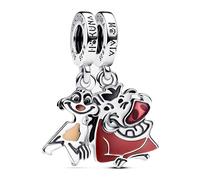 Pandora Disney Colgante divisible con diseño de Timón y Pumba de El rey león en plata de ley con esmalte rosa, burdeos, negro, beis y marrón