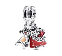 Pandora Disney Colgante divisible con diseño de Timón y Pumba de El rey león en plata de ley con esmalte rosa, burdeos, negro, beis y marrón