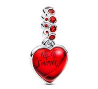 PANDORA Moments 794429C01 - Colgante doble de cristal de Murano rojo con corazón de plata de ley con cristal artificial, compatible con Me y Moments