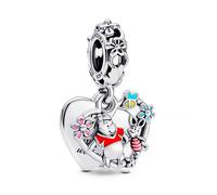 Pandora Disney Winnie the Pooh Colgante con corazones dobles de plata de ley con esmalte amarillo, rojo, cereza transparente, rosa y azul