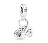 Pandora Colgante Icons plata con diseño de zapatos, biberón y corazón, circonitas y esmalte blanco