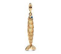 Articulated Fish 14 k Gold-Plated Dangle with Blue Enamel
