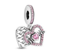Pandora Anillo centelleante con diseño de corazón y hueso de la suerte de plata de ley con circonitas cúbicas transparentes, talla 58